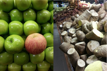 Вот мои лучшие друзья в местном продуктовом магазине: яблоки и различные виды ямса (сладкого картофеля)! Фото: Клэр Суарз
