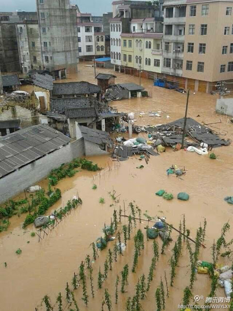 Поток воды с водохранилища затопил посёлок. Район Гуанси. Август 2013 года  Фото с epochtimes.com