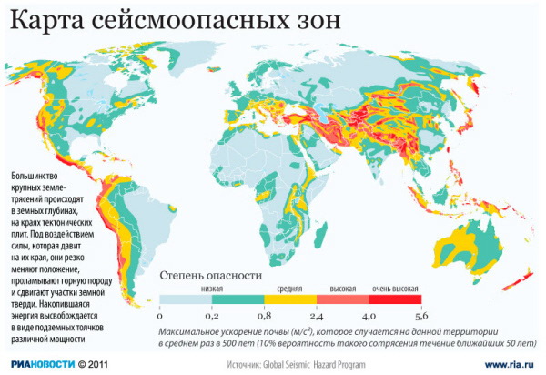 Карта сейсмоопасных зон