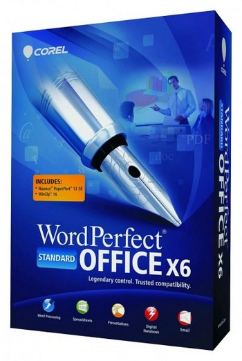 Упаковка Corel WordPerfect Office X6, Standard Edition за $249.99. Фото с сайта компании Corel 