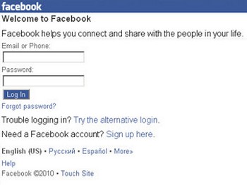 Скриншот мобильной версии сайта facebook.com
