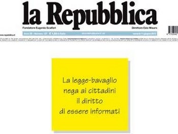 Пустая передовица La Repubblica 