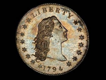 Монета достоинством в один доллар, отчеканенная в 1794 году, была продана на аукционе в Бостоне за 1 миллион 207 тысяч и 500 долларов. Фото Bowers and Merena Auctions