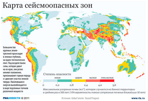 Карта сейсмоопасных зон