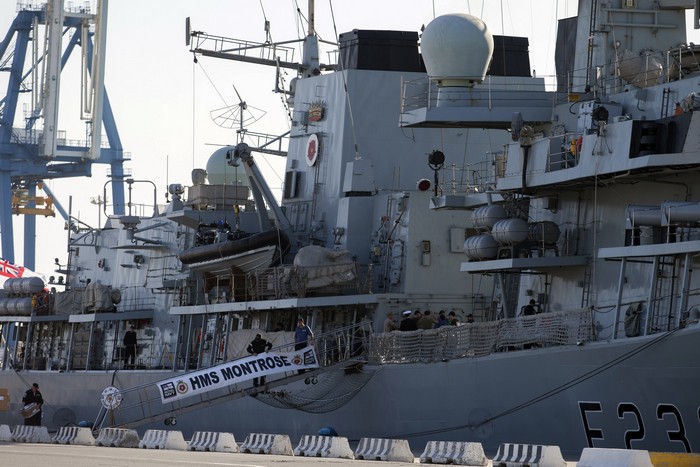 Британский военный корабль HMS Montrose, принимающий участие в удалении сирийского химоружия. Кипрский порт Лимассола, 3 февраля, 2014 год. Фото: /AFP/Getty Images