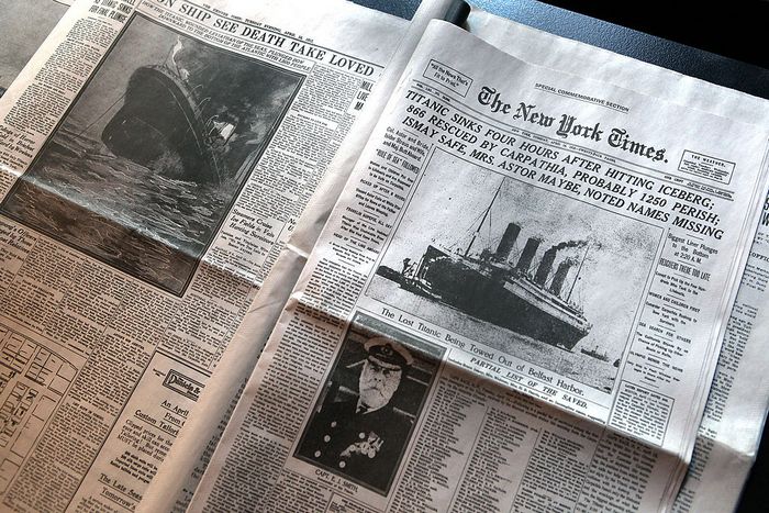 Газета The New York Times от 15 апреля 1912 сообщает о гибели «Титаника». Фото: John Moore/Getty Images