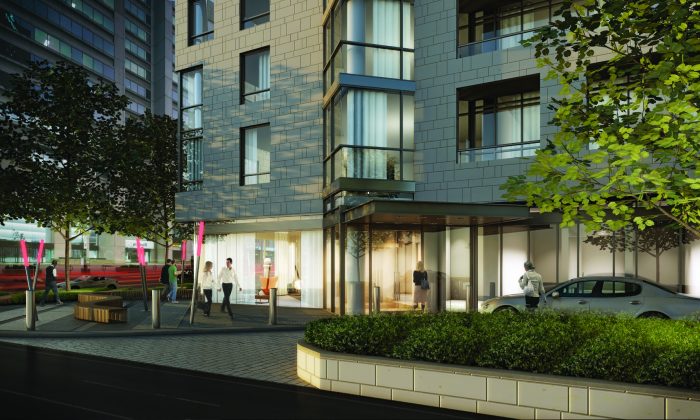 Рендеринг входа в Chaz Yorkville, многоквартирный дом на 45 Charles Street East в Торонто. Коллекция Penthouse поступит в продажу осенью. (Предоставлено 45 Charles Ltd.)