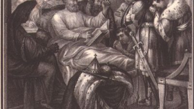 Завещание Владимира Мономаха детям, 1125. Литография по рисунку художника Бориса Чорикова для издания «Живописный Карамзин» (Санкт-Петербург, 1836). Фото: ru.wikipedia.org/ Public Domain