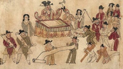 Фрагмент картины «Десять владык Ада», дуньхуанские рукописи, ХХ век. Public Domain