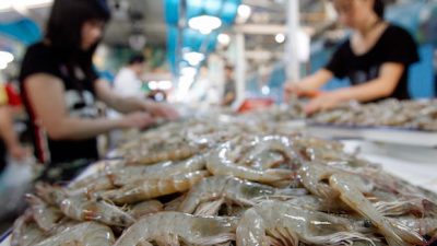 Китайские продавцы готовят креветки для продажи на рынке в Пекине, 19 июля 2007 года. TEH ENG KOON/AFP/Getty Images