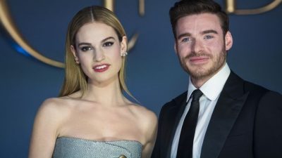 Золушка. Лили Джеймс и Ричард Мэдден на премьере фильма «Золушка» в Лондоне. Фото: JACK TAYLOR/AFP/Getty Images