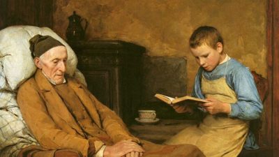 Альбрехт Самуэль Анкер. «Преданно читая деду» - картина написана маслом, 1893 год. Музей изящных искусств Берн. Общественное достояние.