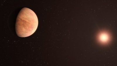 Художник запечатлел L 98-59b, одну из планет системы L 98-59 в 35 световых годах от нас. Система содержит четыре подтверждённых скалистых планеты, потенциальная пятая, самая дальняя от звезды, не подтверждена. (ESO / M. Kornmesser)