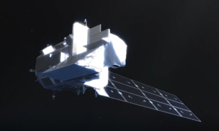 Landsat 9 изображён в графической анимации. NASA-USGS via AP/ Screenshot via NTD