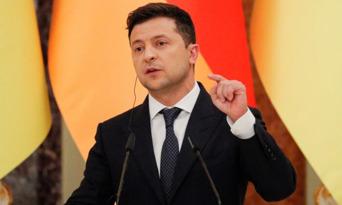 Президент Украины Владимир Зеленский на совместной пресс-конференции в Мариинском дворце в Киеве 22 августа 2021 г.