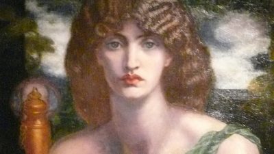Фрагмент картины Данте Габриэля Россетти «Мнемозина» (она же «Лампа памяти») 1881 года. Масло, холст; 126 см на 61 см. Мемориал Сэмюэля и Мэри Р. Бэнкрофт, 1935 год, в Художественном музее Делавэра. (CC BY-SA 3.0)

