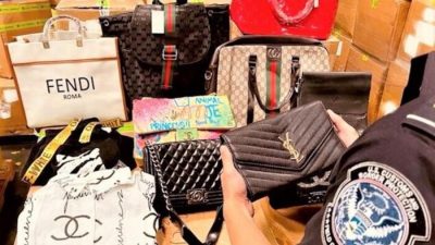 CBP в Лос-Анджелесе перехватили 13586 контрафактных дизайнерских изделий, прибывших в контейнерном грузе из Китая 9 ноября 2021 г. (U.S. Customs and Border Protection)