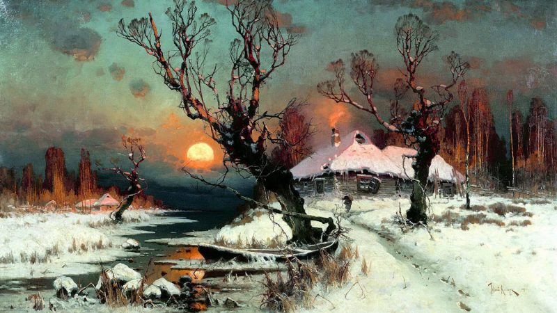 «Закат солнца зимой», 1897 год. Юлий Клевер / Public Domain 