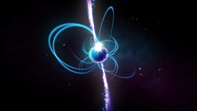 Впечатление художника о том, как может выглядеть магнетар. (ICRAR)