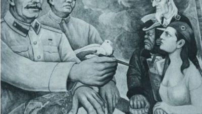 Фреска 1952 года, на которой Сталин и Мао якобы обращаются к западным странам. FPG / Архивные фотографии / Getty Images