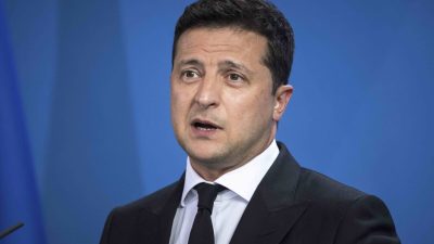 Президент Украины Владимир Зеленский в государственной канцелярии в Берлине, 12 июля 2021 года. Фото: Pool Photo via AP/Stefanie Loos
