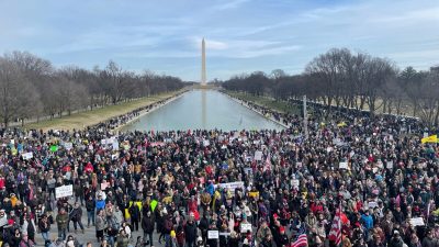 Толпа собирается у мемориала Линкольна на митинге против обязательной вакцинации в Вашингтоне 23 января 2022 года. (Lynn Lin/NTD)
