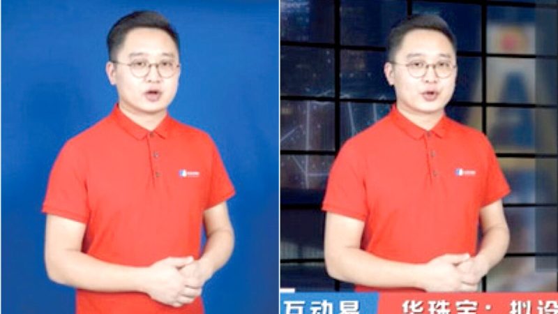 Скриншот изображения реального ведущего новостей в программе N Xiaohei Finance (слева) Виртуальный двойник N Xiaohei, созданный искусственным интеллектом, на синем фоне. (Фото Epoch Times) 