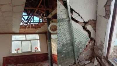 Повреждение жилого дома после землетрясения магнитудой 6,9 в уезде Меньюань, провинция Цинхай на северо-западе Китая, 8 января 2022 года. Фото: Provided to The Epoch Times
