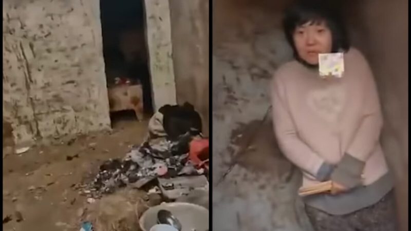 Скриншот видео с матерью восьми детей (справа), закованной в сарае в городе Сюйчжоу, провинция Цзянсу, Китай, в январе 2022 года. Фото: Screenshots via Douyin