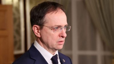 Помощник президента РФ, председатель Российского военно-исторического общества Владимир Мединский. (SERGEI KHOLODILIN/BELTA/AFP via Getty Images)