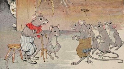 «Колокольчик для кота», иллюстрация Майло Винтера, из книги «Эзоп для детей», 1919 год. PD-US