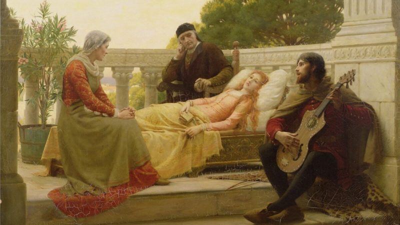 Картина «Как Лиза любила короля». Иллюстрация произведения Джованни Боккаччо «Декамерон». Автор Эдмунд Лейтон, 1890 год. (PD-US)