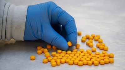 Специалист из Управления по борьбе с наркотиками (DEA) проверяет конфискованные таблетки, содержащие фентанил, в Северо-восточной региональной лаборатории DEA в Нью-Йорке, 8 октября 2019 г.Фото: Don Emmert/AFP через Getty Images
