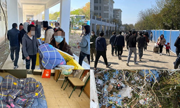 Мусор во временной больнице «Наньхуэй» в Шанхае, Китай, в апреле 2022 года. (Provided to The Epoch Times)