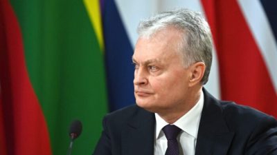Президент Литвы Гитанас Науседа в Ланкастер-Хаусе, Лондон, 15 марта 2022 года. (Justin Tallis/POOL/AFP via Getty Images)
