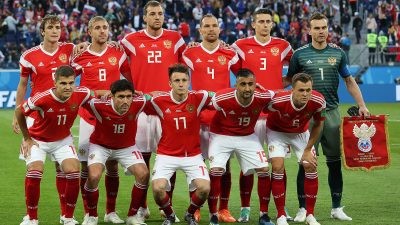 Сборная России перед игрой против сборной Египта на чемпионате мира по футболу 2018 года. Фото: Кирилл Венедиктов/ commons. wikipedia.org/CC BY-SA 3.0