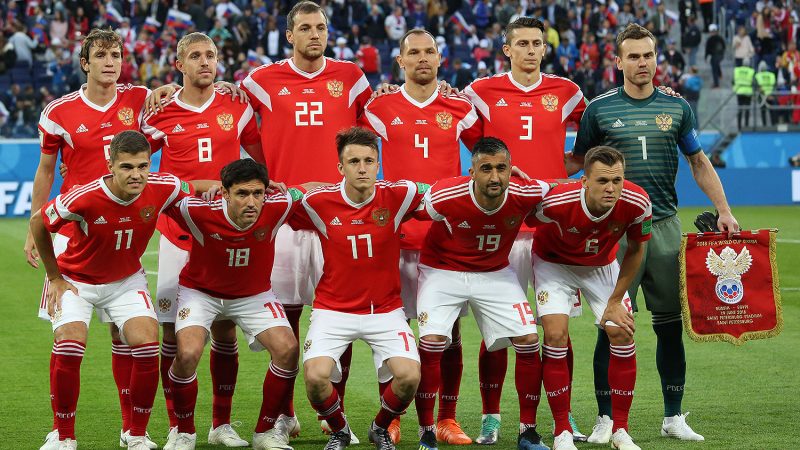 Сборная России перед игрой против сборной Египта на чемпионате мира по футболу 2018 года. Фото: Кирилл Венедиктов/ commons. wikipedia.org/CC BY-SA 3.0