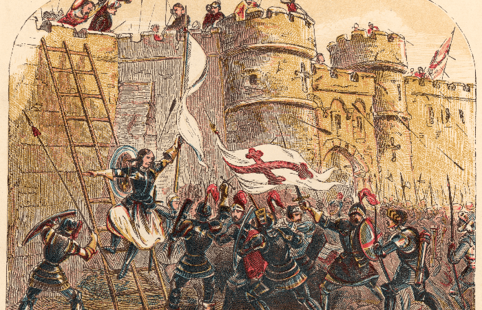 1429 г. — Жанна д’Арк ведёт воинов в битве за Тур. (Фото: Hulton Archive / Getty Images)