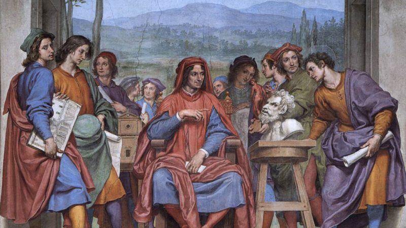 «Микеланджело показывает Лоренцо иль Магнфико голову фавна», 1638-1642, Оттавио Ваннини. Фреска. Палаццо Питти, Флоренция, Италия. (Всеобщее достояние).